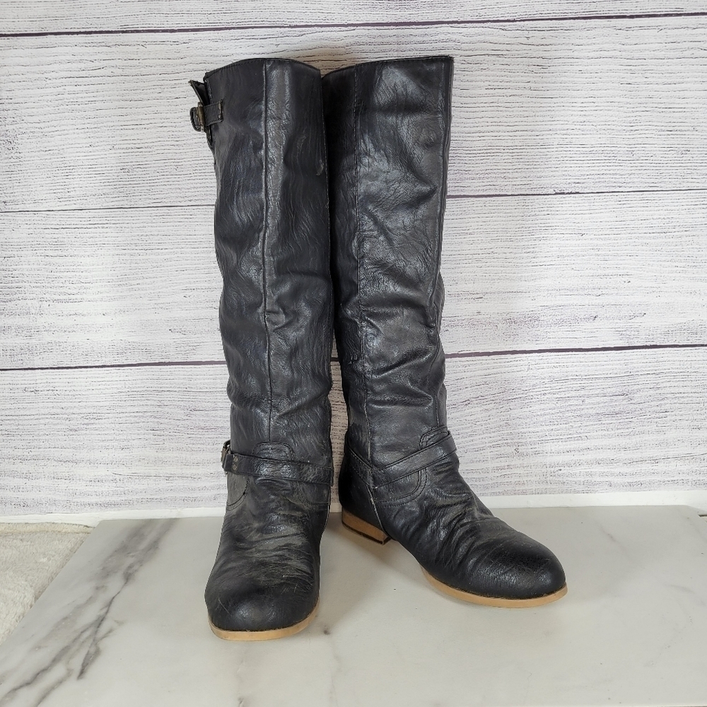 Black Faux-Leather “Roady” Calf-High Boots Sz 7